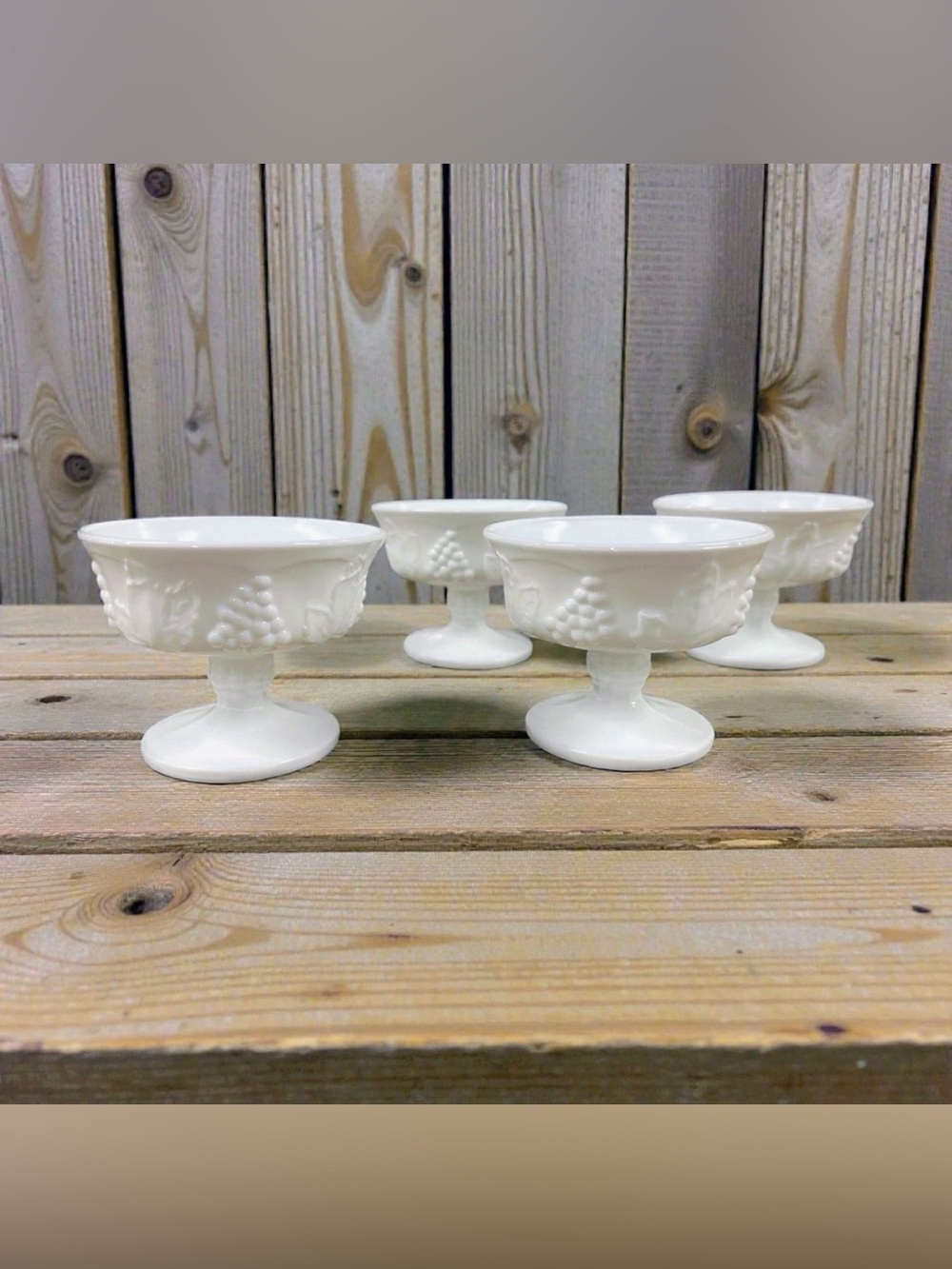 Indiana Glass Colony Harvest Grape Milk Glass Dessert Cups Set of 4